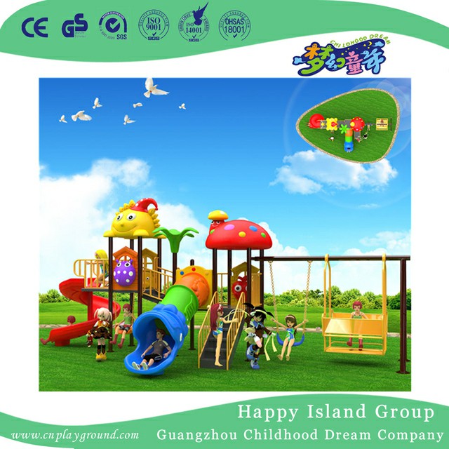 Outdoor Vivid Cartoon Plastic Slide And Swing Combination Set For Kids (BBE-B43)