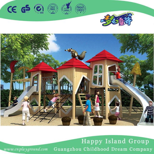 Outdoor Middle Octopus Slide Wooden Climbing Playground (HHK-7801)