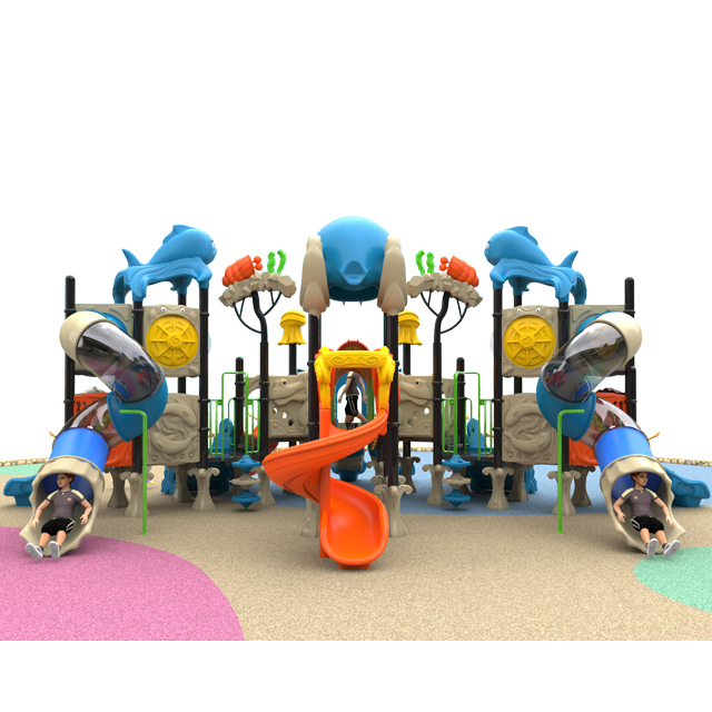 New Design Ocean fish Playground with multi-slides and net climber (HKDLS2201-00101)