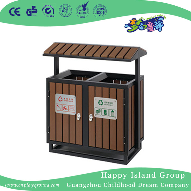 Hot Sale Park Double Wooden Trash Can With Roof (HHK-15102)