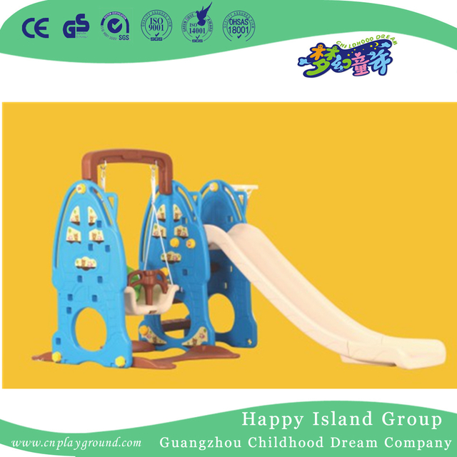 Indoor Children Plastic Blue Rabbit Small Slide Playground With Swing (ML-2014106)