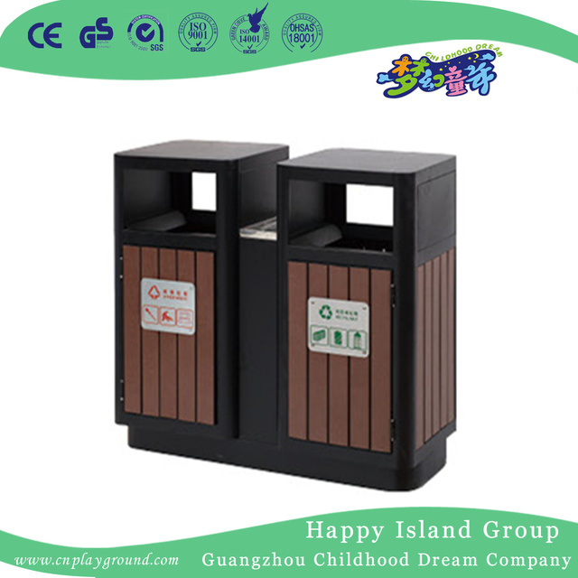 Public Environment Protection Double Wood Trash Can with Roof（HHK-15006）