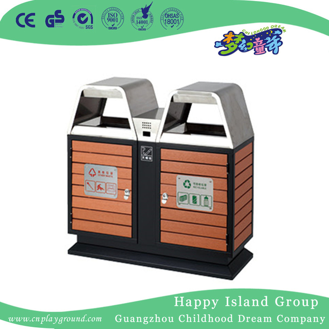 Hot Sale Park Double Wooden Trash Can With Roof (HHK-15102)