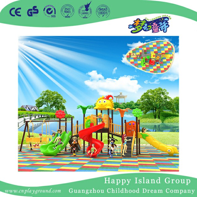 Outdoor Middle Plastic Kids Slide And Swing Combination Playground (BBE-B51)