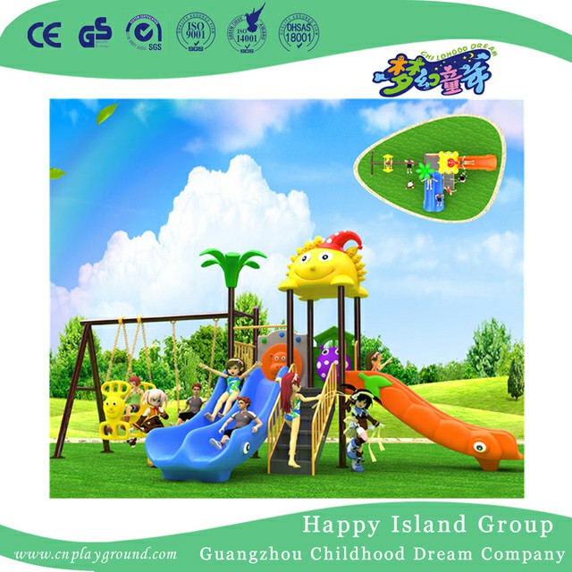 Outdoor Middle Plastic Kids Slide And Swing Combination Playground (BBE-B51)