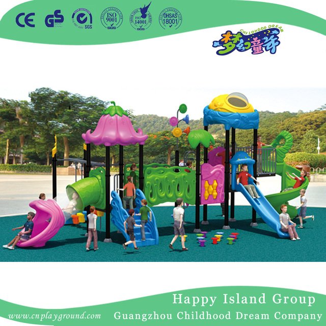 Outdoor Middle Children Double Slide Vegetable Playground Equipment with Butterfly (HG-9701)