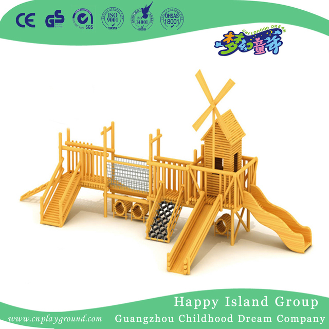 School Natural Wooden Outdoor Slide Playground (HF-17101)