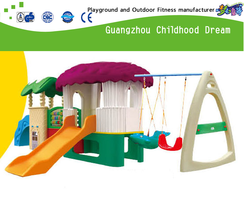 Factory price commercial outdoor playground plastic swing set with slide