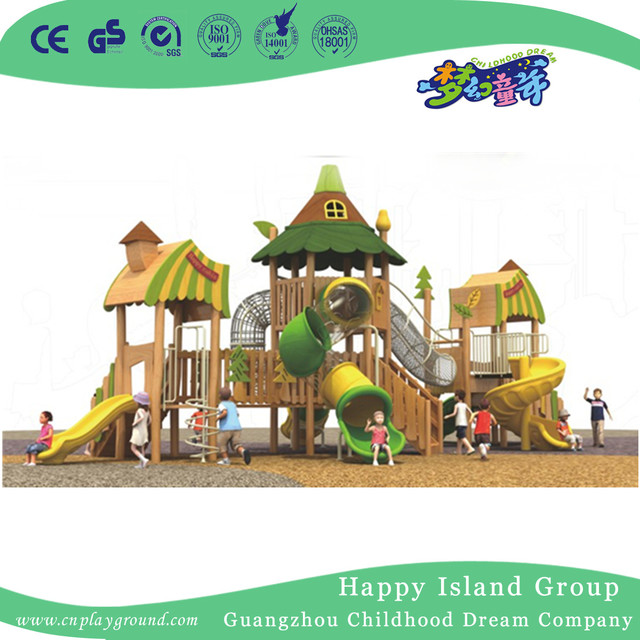 Large Outdoor Wooden Combination Playhouse Playground With Slide (1907501)