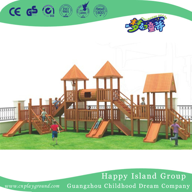 Outdoor Wooden Playhouse Playground Equipment With Cylinder Slide(1908503)