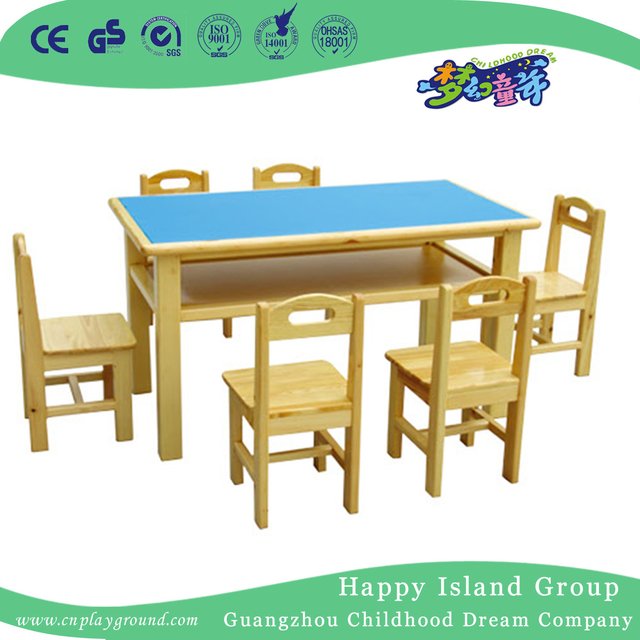 School Red Wooden Fireproof Rectangle Children Table for Six (HG-4005)