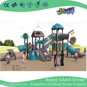 Outdoor Leaves Roof Tree House Galvanized Steel Playground Set with Children Slide (HG-10402)
