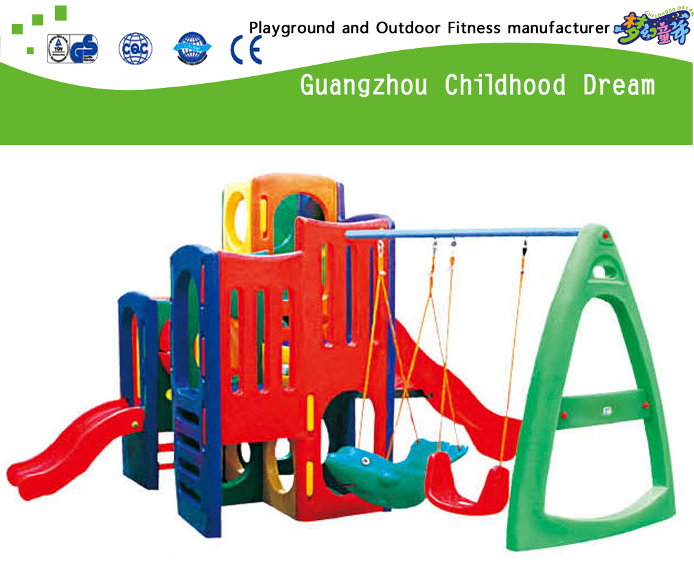 Factory price commercial outdoor playground plastic swing set with slide