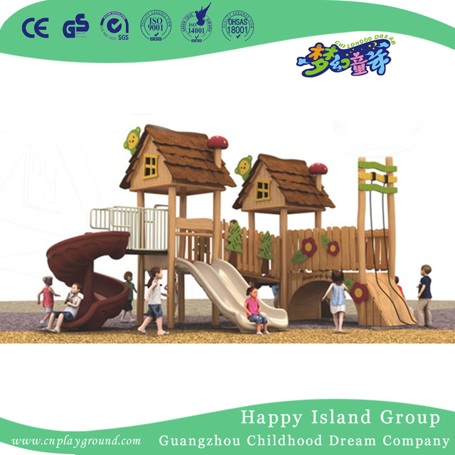 Outdoor Large Wooden Combination Slide Playhouse Playground (1907101)