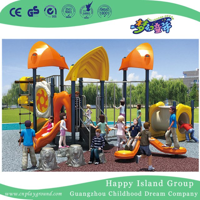 Middle Sea Breeze Galvanized Steel Children Playground with Double Layer Cylindrical Slide (HG-10002)