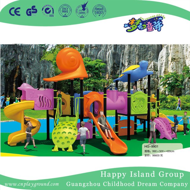 Outdoor New Brown Vegetable Roof Children Combination Slide Playground Equipment (HG-9501)