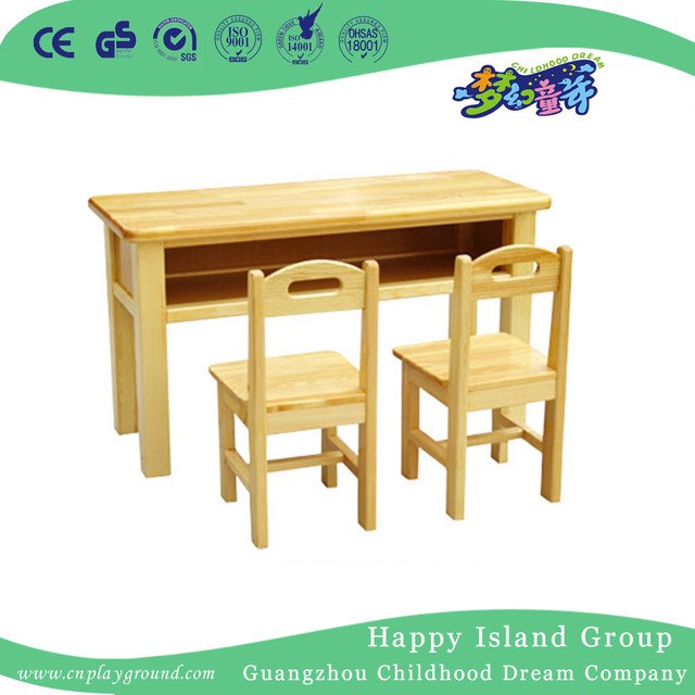 Kindergarten Wooden Calligraphic Class Desk with Two Cattail Hassock (HG-3602)