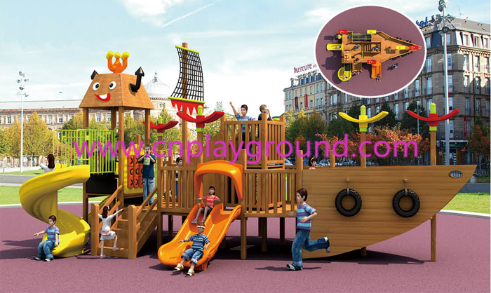 wooden playground Outdoor Wooden Pirate Ship Children Slide Playground (HF-16801)