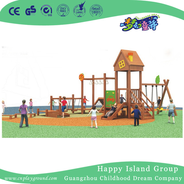 Outdoor Large Wooden Climbing Playground With Stainless Slide (HHK-1801)