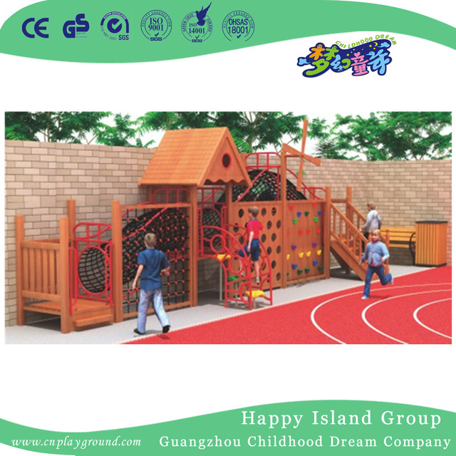 Outdoor Wooden Playhouse Playground Equipment With Cylinder Slide(1908503)