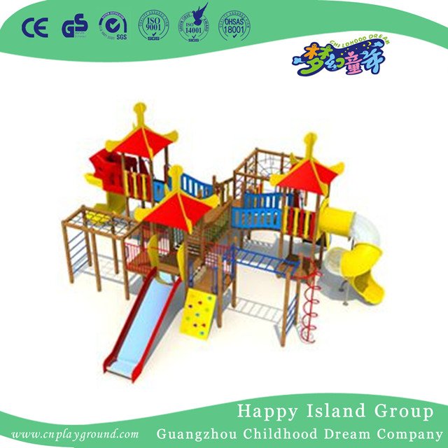 Large Outdoor Wooden Playground with Slides for Kids (BG-171008-B1)
