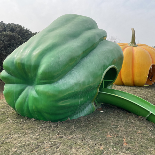 Cartoon fiber glass slide vegetable pepper chili playground with kids play house and kids slide HD-18111