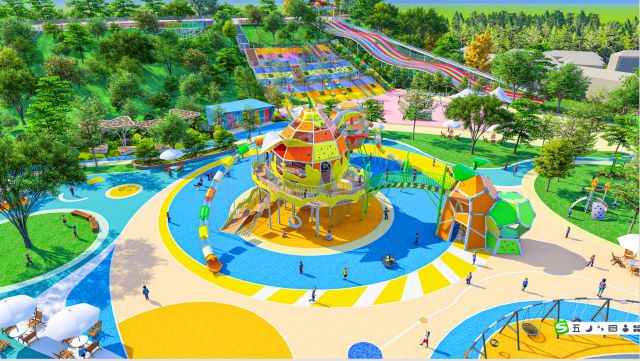 Large Bold Color Modular Outdoor Playground with tunnel slides and climbing sets(HHK-202311)