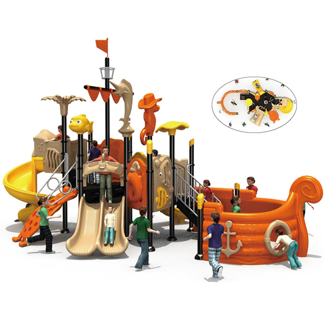 Pirate Ship Outdoor Playground with Multi-slides And Net Tunnel (HLD-02001)
