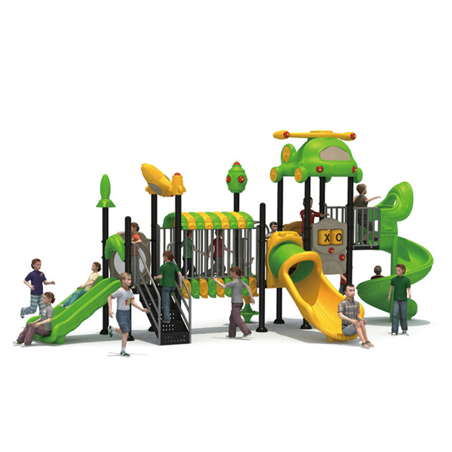 Two Layer Green Vegetable Outdoor Playground with Multi-slides And Net Tunnel (HLD- 01201)