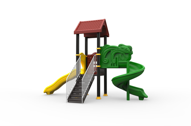 Kids Outdoor Playhouse with Spiral & Straight Slides(HLD-2601-SOPECUS03)