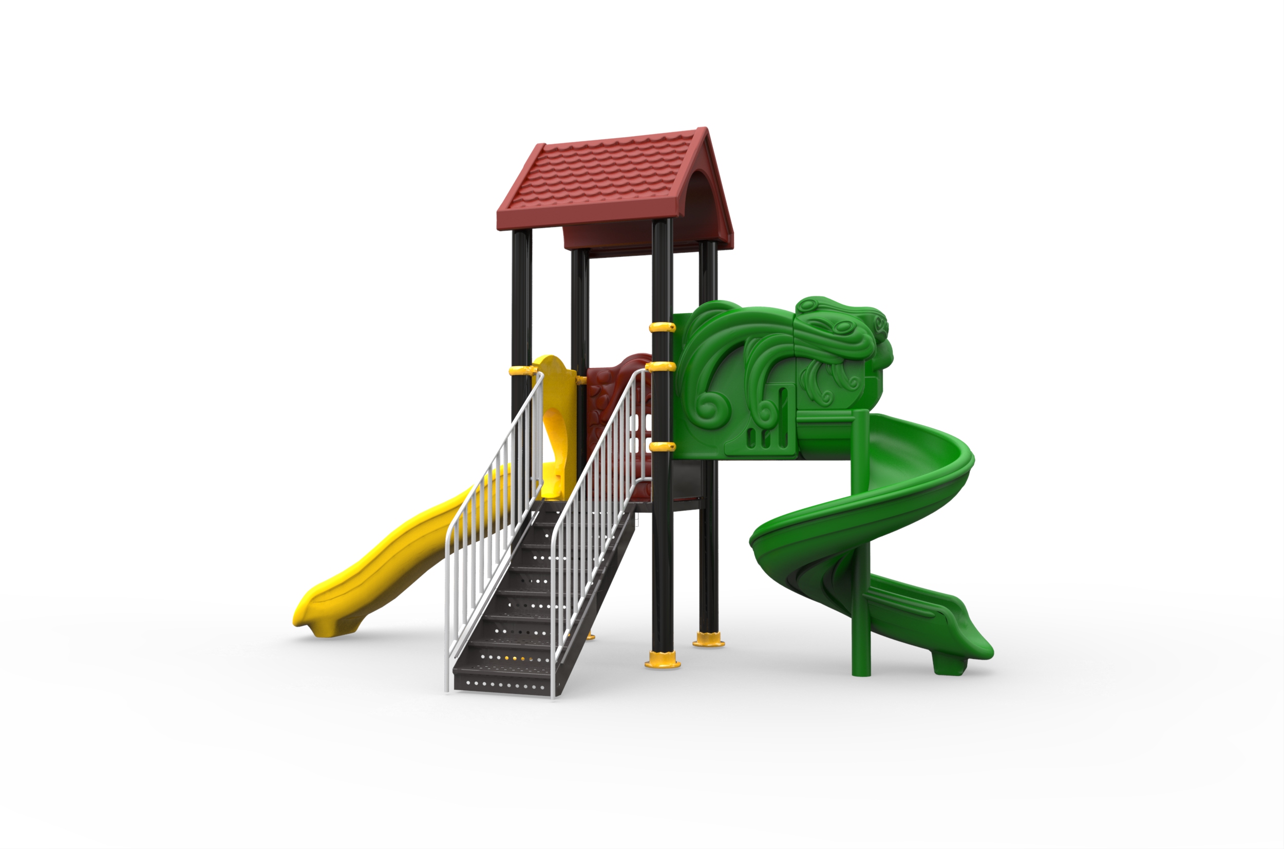 Kids Outdoor Playhouse with Spiral & Straight Slides(HLD-2601-SOPECUS03)