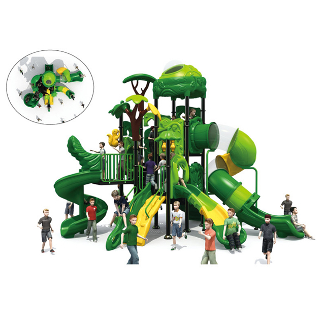Two Layer Green Vegetable Outdoor Playground with Multi-slides And Net Tunnel (HLD- 01201)