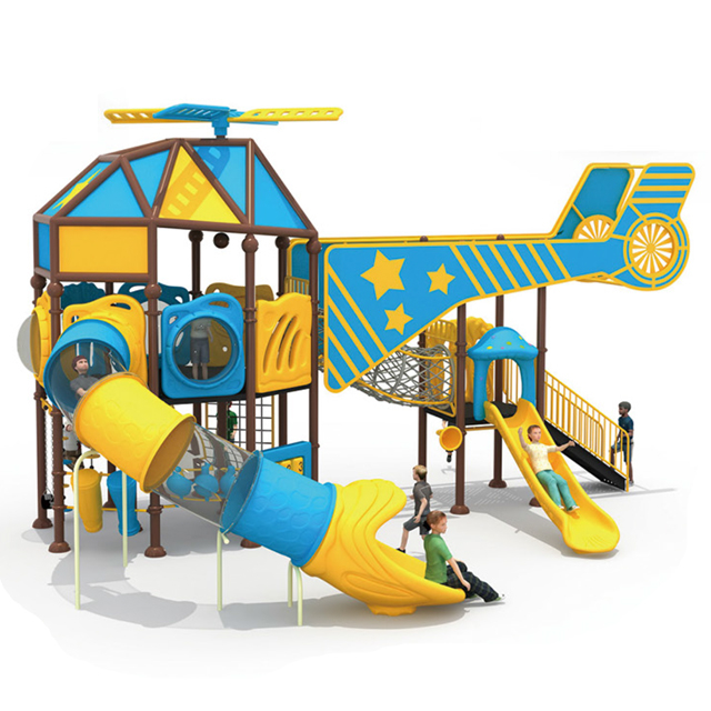 Helicopter Outdoor Playground with Multi-slides And Net Tunnel (HLD-03201)