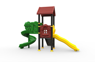Kids Outdoor Playhouse with Spiral & Straight Slides(HLD-2601-SOPECUS03)