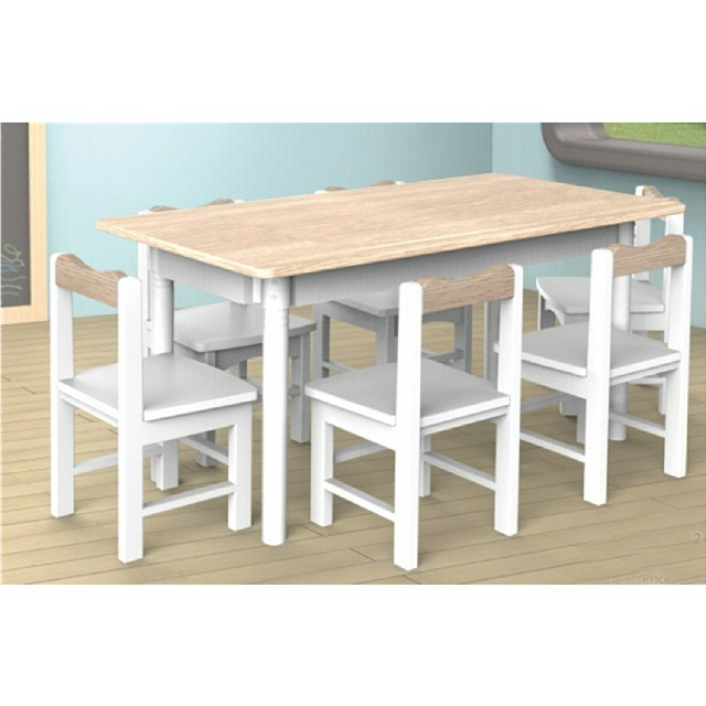 Kindergarten Indoor Children Wooden White Rectangle Table (19A2101)