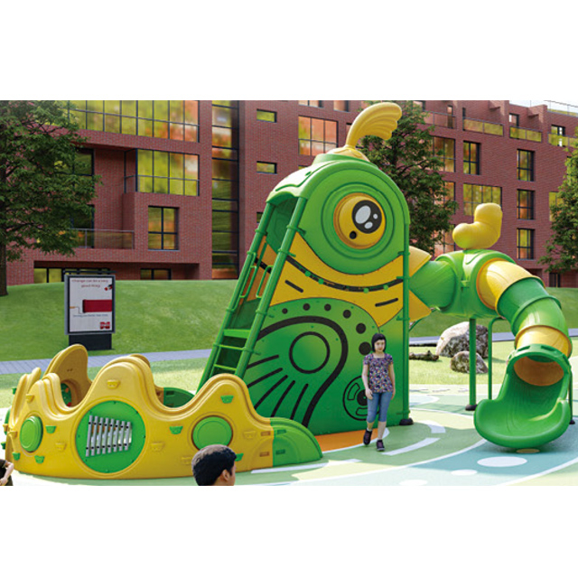 One Layer Green Parrot Outdoor Playground with Multi-slides And Net Tunnel (HLD- 00201)