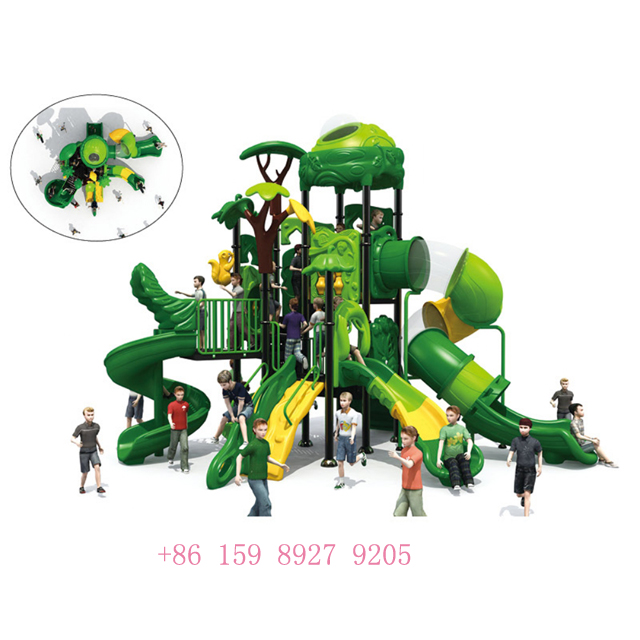 Two Layer Green Vegetable Outdoor Playground with Multi-slides And Net Tunnel (HLD- 01201)