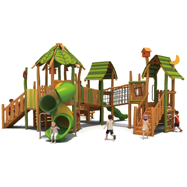 Tropical Jungle Style Outdoor Playground with Open Slides For Sale (HLD-03901)