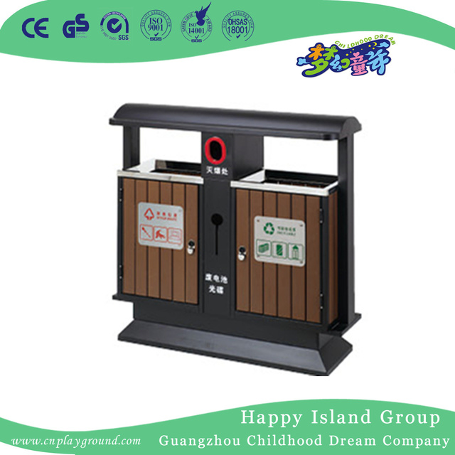 Amusement Park Double Wooden Trash Can With Roof (HHK-15206)