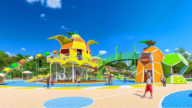 Large Bold Color Modular Outdoor Playground with tunnel slides and climbing sets(HHK-202311)