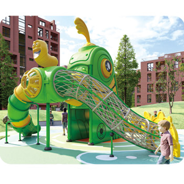 One Layer Green Parrot Outdoor Playground with Multi-slides And Net Tunnel (HLD- 00201)