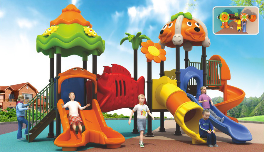 outdoor playground equipment slides with monkey and bee and flower HKZS2209302+8615989279205