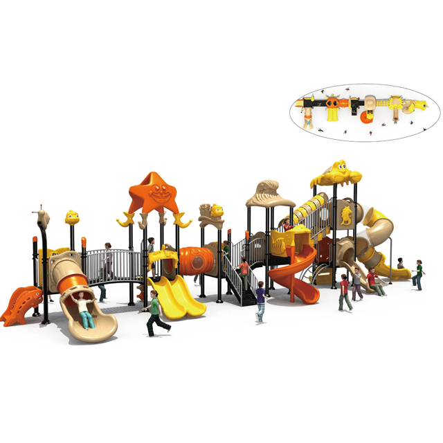Marine Animal Outdoor Playground with Multi-slides And Net Tunnel (HLD-01601)