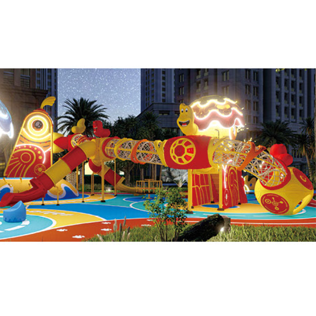 One Layer Red chicken Outdoor Playground with Multi-slides And Net Tunnel (HLD- 00401)