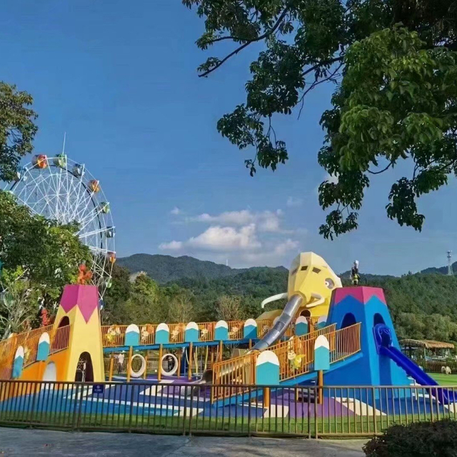 Elephant theme park Playground Structure with Coffee Houses and Bridge For Hotel and Resort