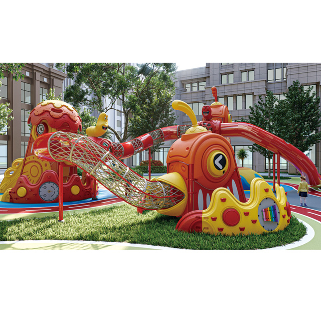 One Layer Red chicken Outdoor Playground with Multi-slides And Net Tunnel (HLD- 00401)