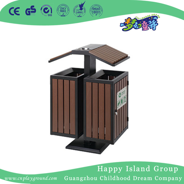 Amusement Park Double Wooden Trash Can With Roof (HHK-15206)