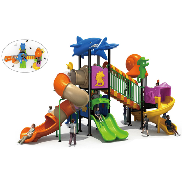 Marine Animal Outdoor Playground with Multi-slides And Net Tunnel (HLD-01601)
