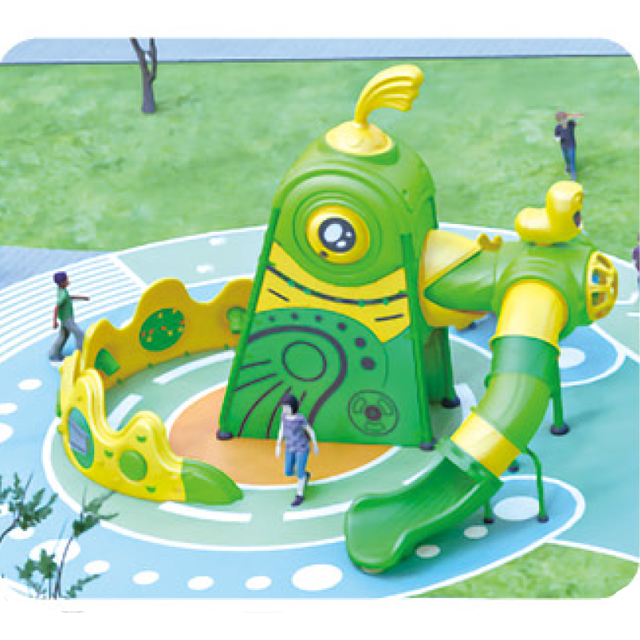 One Layer Green Parrot Outdoor Playground with Multi-slides And Net Tunnel (HLD- 00201)