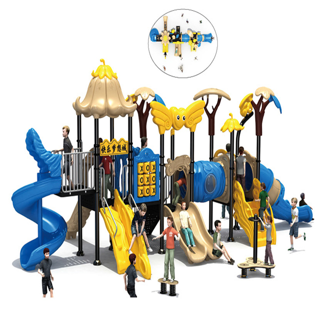 Ocean Brick Style Outdoor Playground with Multi-slides And Net Tunnel (HLD- 01302)